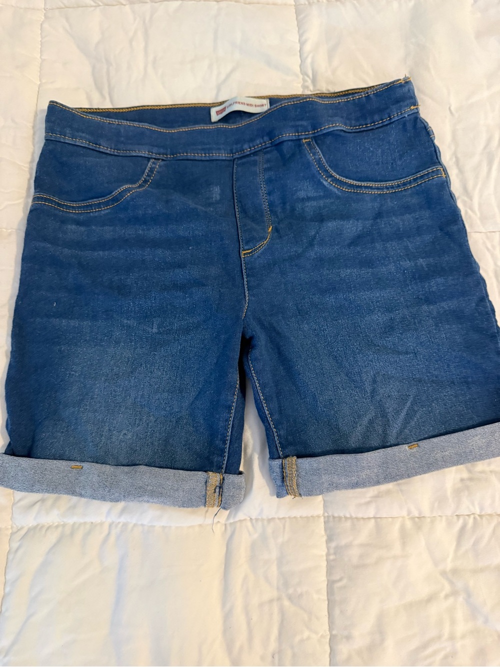 Women's Dark Blue Denim Cuffed Jean Shorts